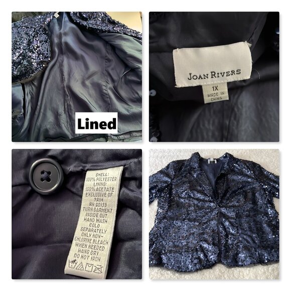 Joan Rivers Touch of Sparkle Sequin Blazer Midnight Blue Sz 1X - Picture 12 of 14
